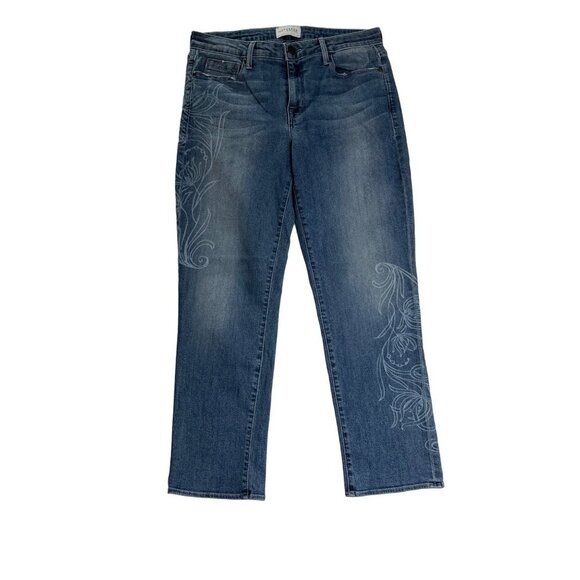 Parker Smith Straight Leg Crop Jeans Swirl‎ Design Mid Rise Jeans Size 30 - Picture 1 of 10